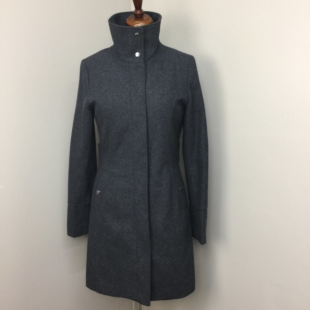Guess Dark Grey Wool Blend Long Pea Coat